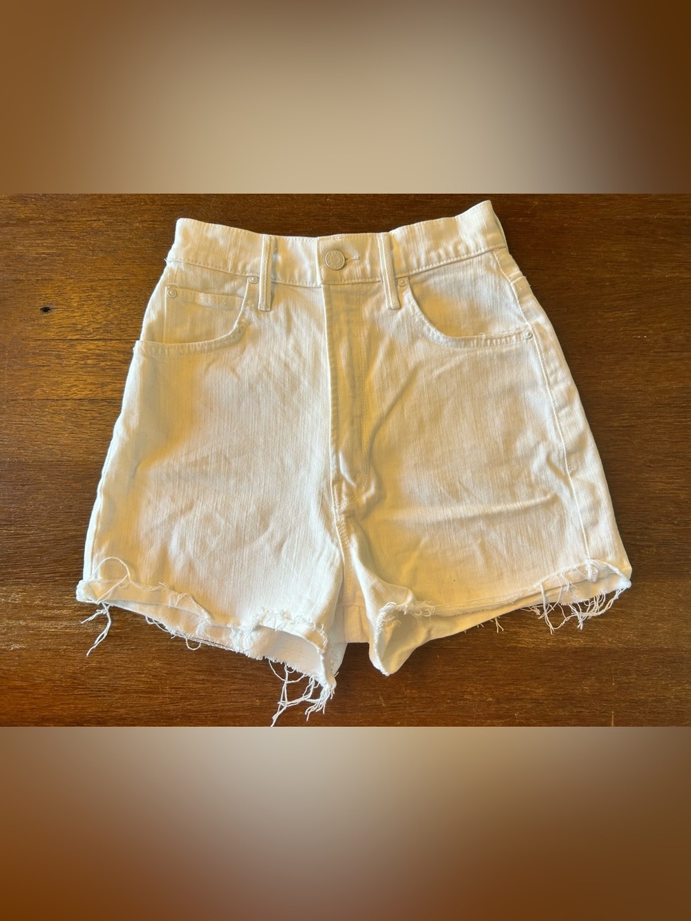 MOTHER Superior Tunnel Vision Cuff Fray Denim Shorts White Size 23